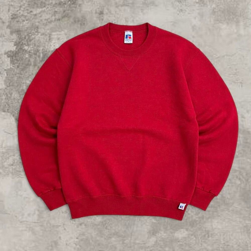 Russell Athletic Red Crewneck USA Made Medium Vintage Blank Boxy Heavyweight Cro